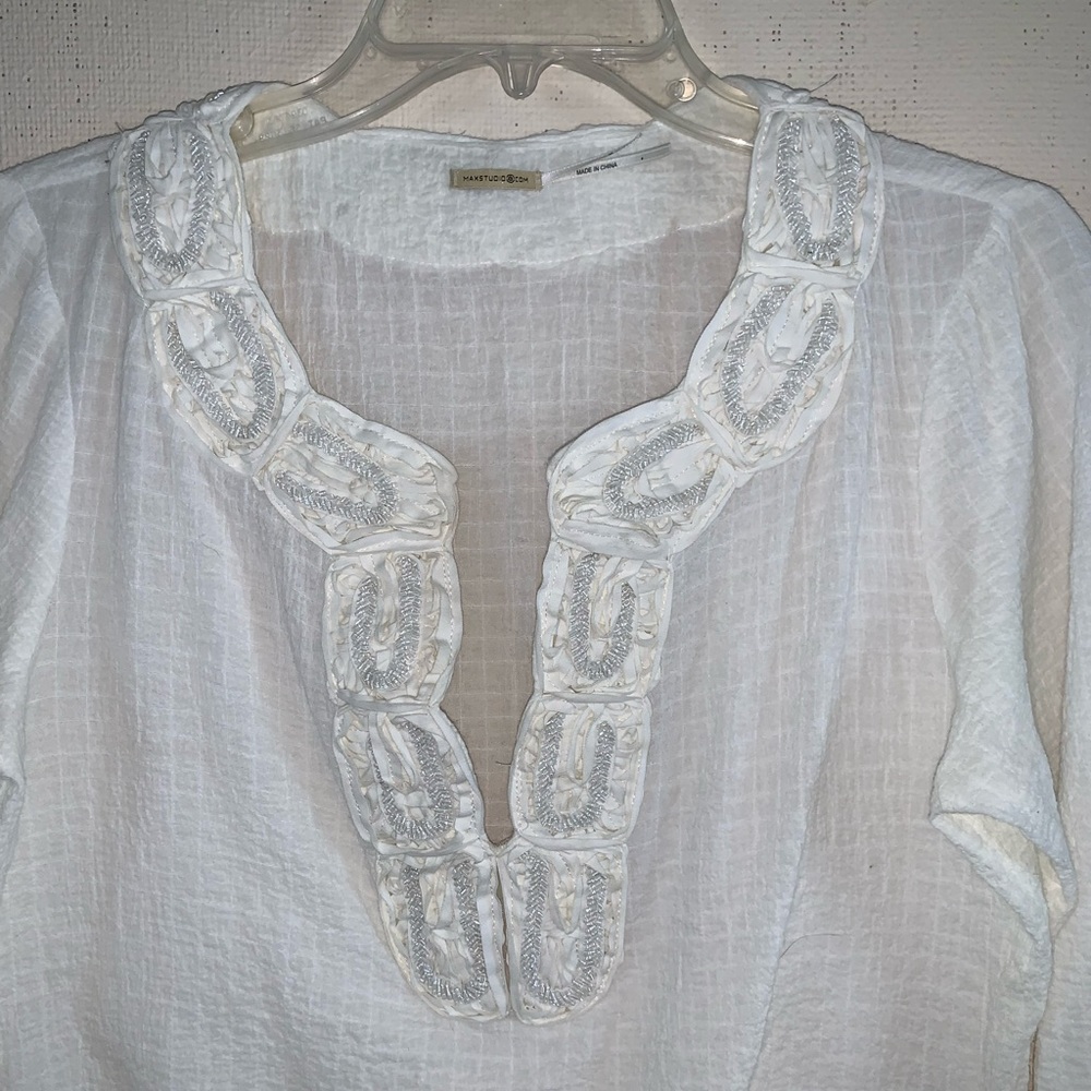 Max Studio Beaded Split-Neck Tunic - image 4